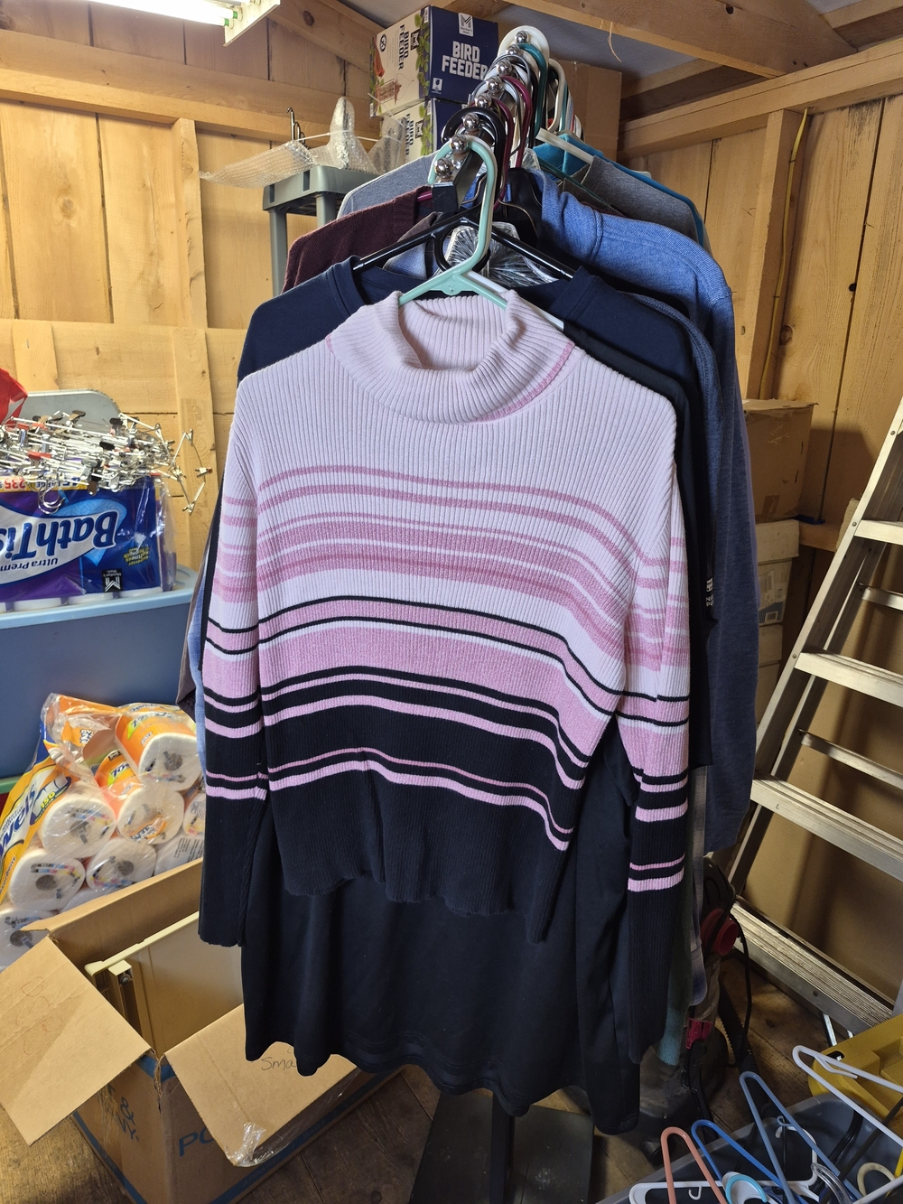Karen Scott Pink and Black Striped Turtleneck Sweater Bin 38